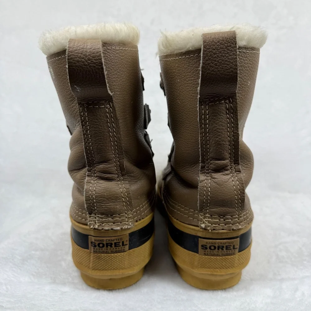 Sorel Caribou Winter Duck Boots Tan Black Leather Rubber Made in Canada Mens 9
